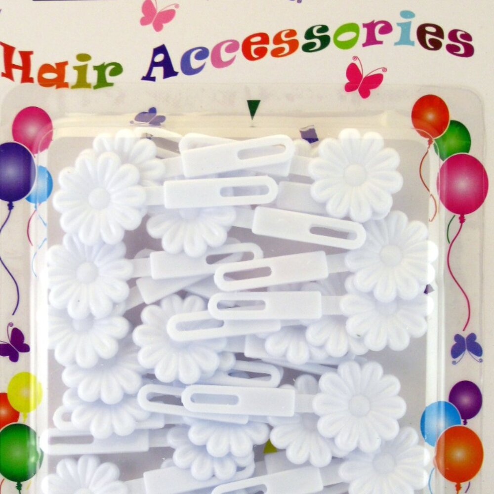 EDEN SMALL FLOWER HAIR BARRETTES -  WHITE - 28 PCS. (59355)